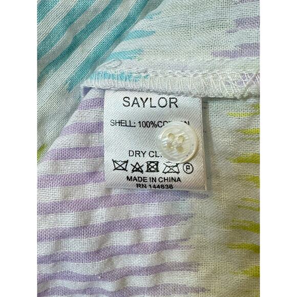 Saylor Tressie Mini Shirt Dress Womens M Seersucker Puff Sleeve Pastel Stripe - Picture 12 of 13